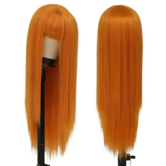 Orange Wig-Long Straight Hair Wig with Bangs - Picture 2 of 8